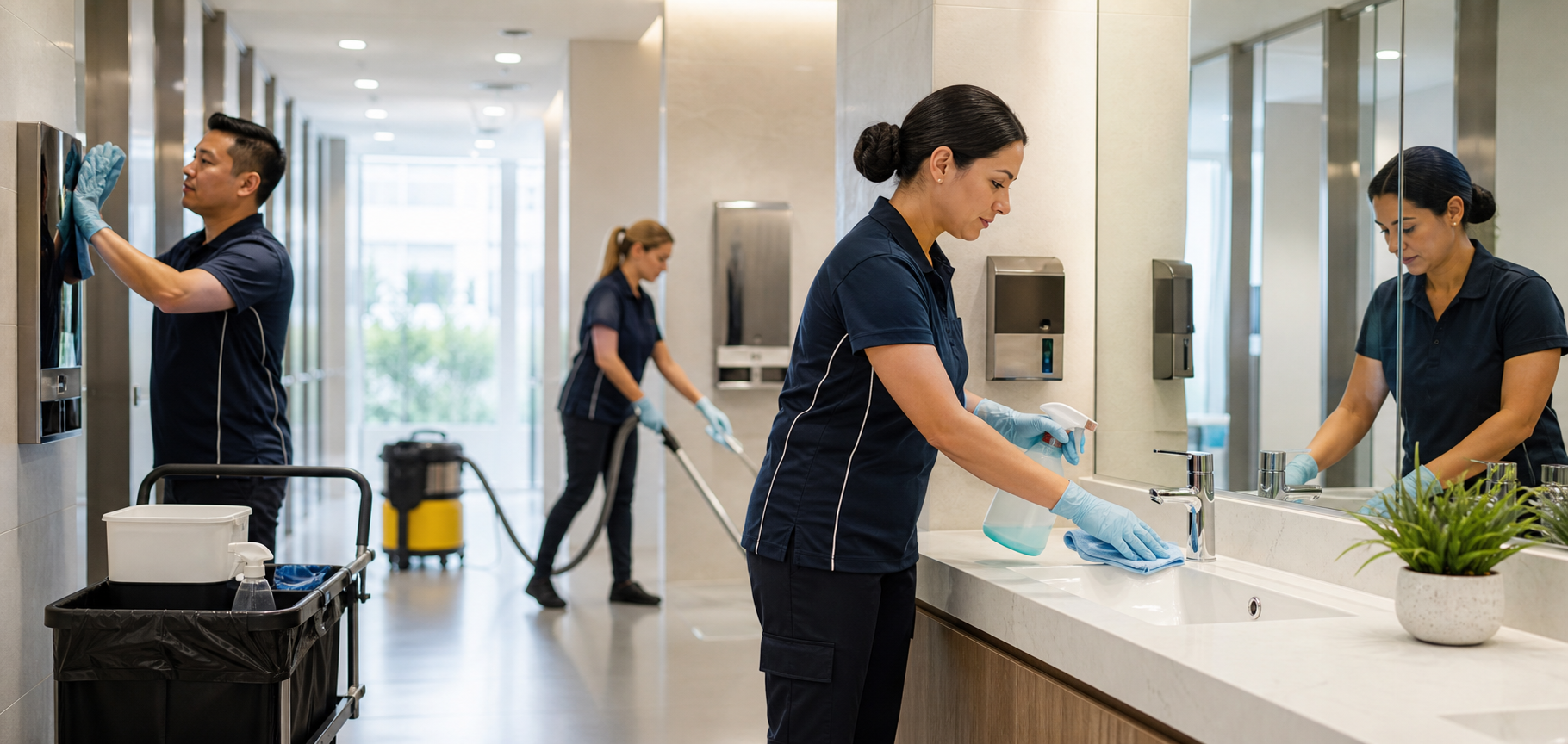 Hygiene Services contractors maintaining a commercial washroom